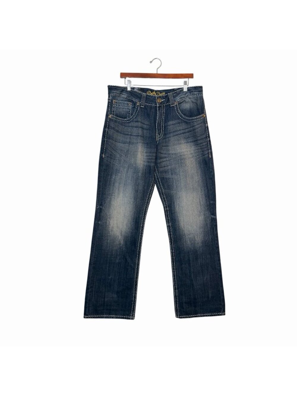 Wrangler Rock 47 Men’s Relaxed Boot Blue Denim Jeans Thick Stitch 36x34 NWT